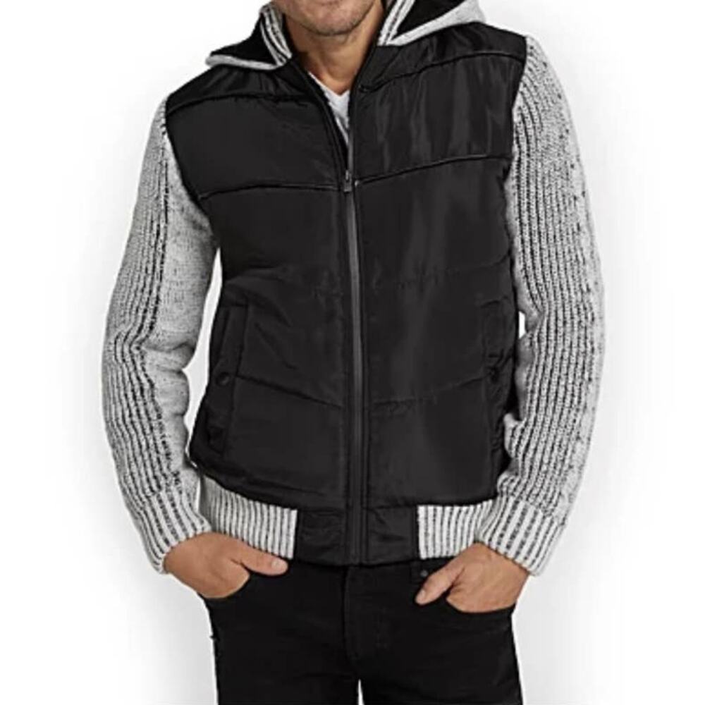 New York & Company hooded sherpa lined knit sweater black gray men's small